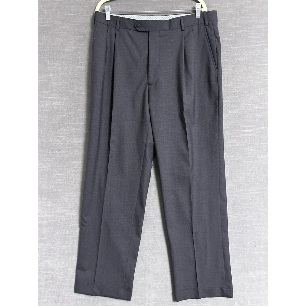 Hathaway‎ Platinum Pants 36x32 Charcoal Gray Wool Italy Pleated Classic Business